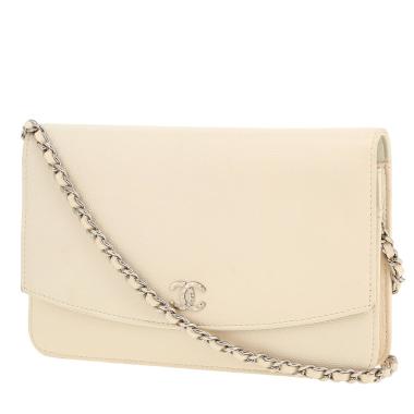 Borsa a tracolla Chanel  Wallet on Chain in pelle martellata bianca
