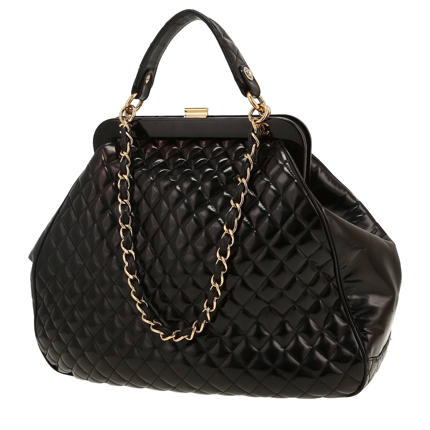 Borsa Chanel  Vintage in pelle verniciata e foderata nera - 00pp