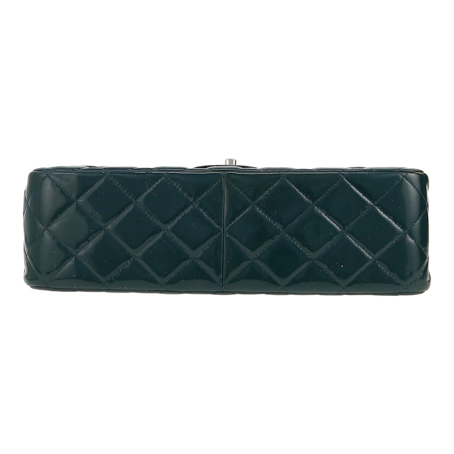 Borsa a tracolla Chanel  Timeless Jumbo in pelle verniciata e foderata blu petrolio - Detail D1