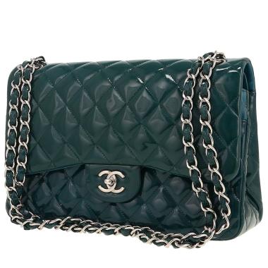 Chanel  Timeless Jumbo shoulder bag  in blue oil patent quilted leather