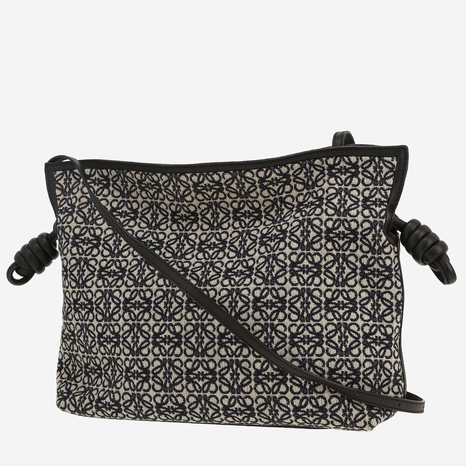 Loewe Flamenco Knot pouch in black logo canvas and black leather