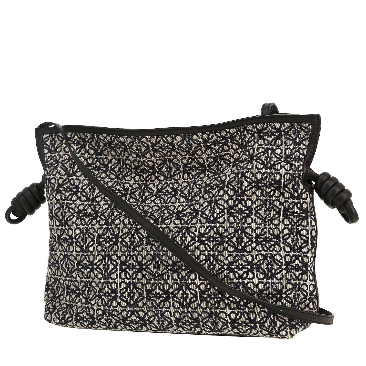 Pochette Loewe  Flamenco Knot  en toile siglée noire et cuir noir