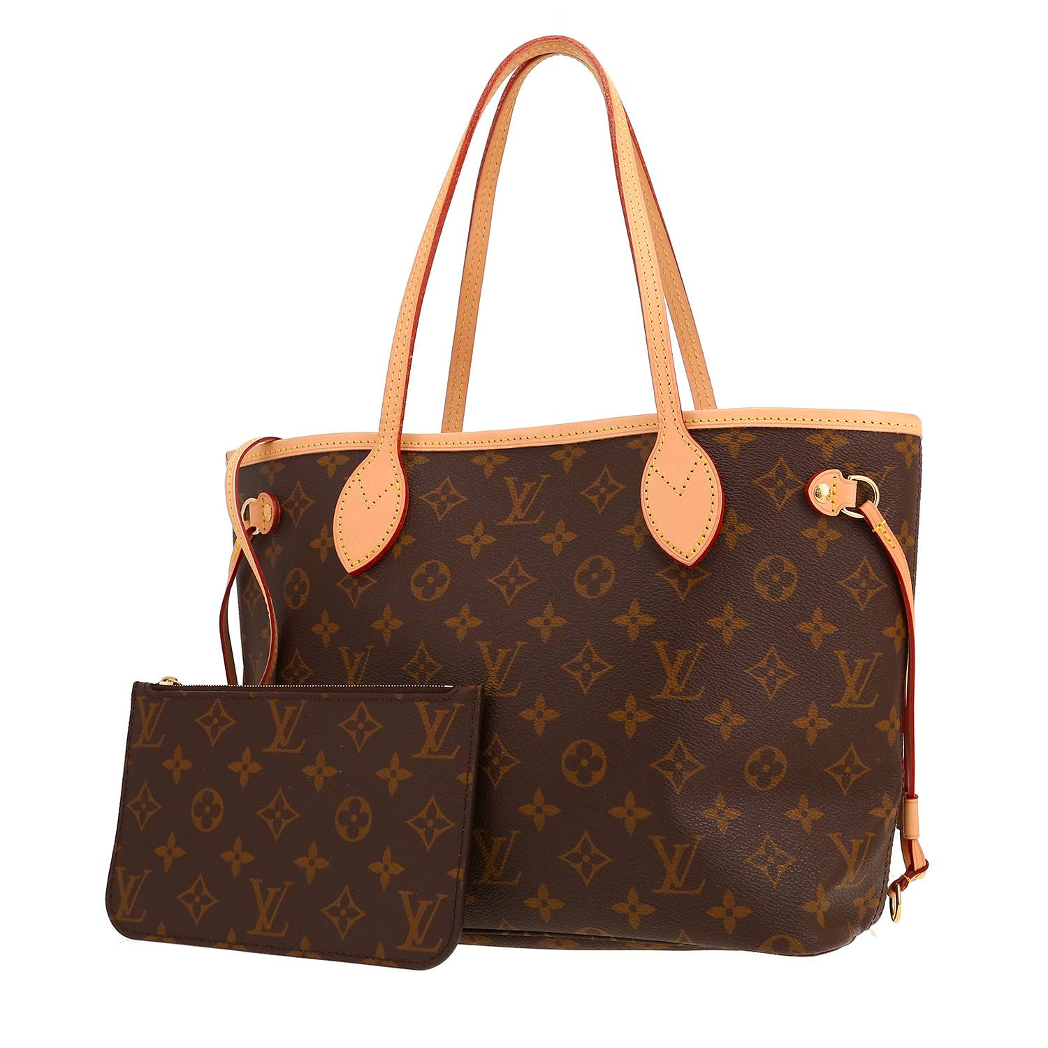 Louis Vuitton  Neverfull small model  shopping bag  in brown monogram canvas  and natural leather