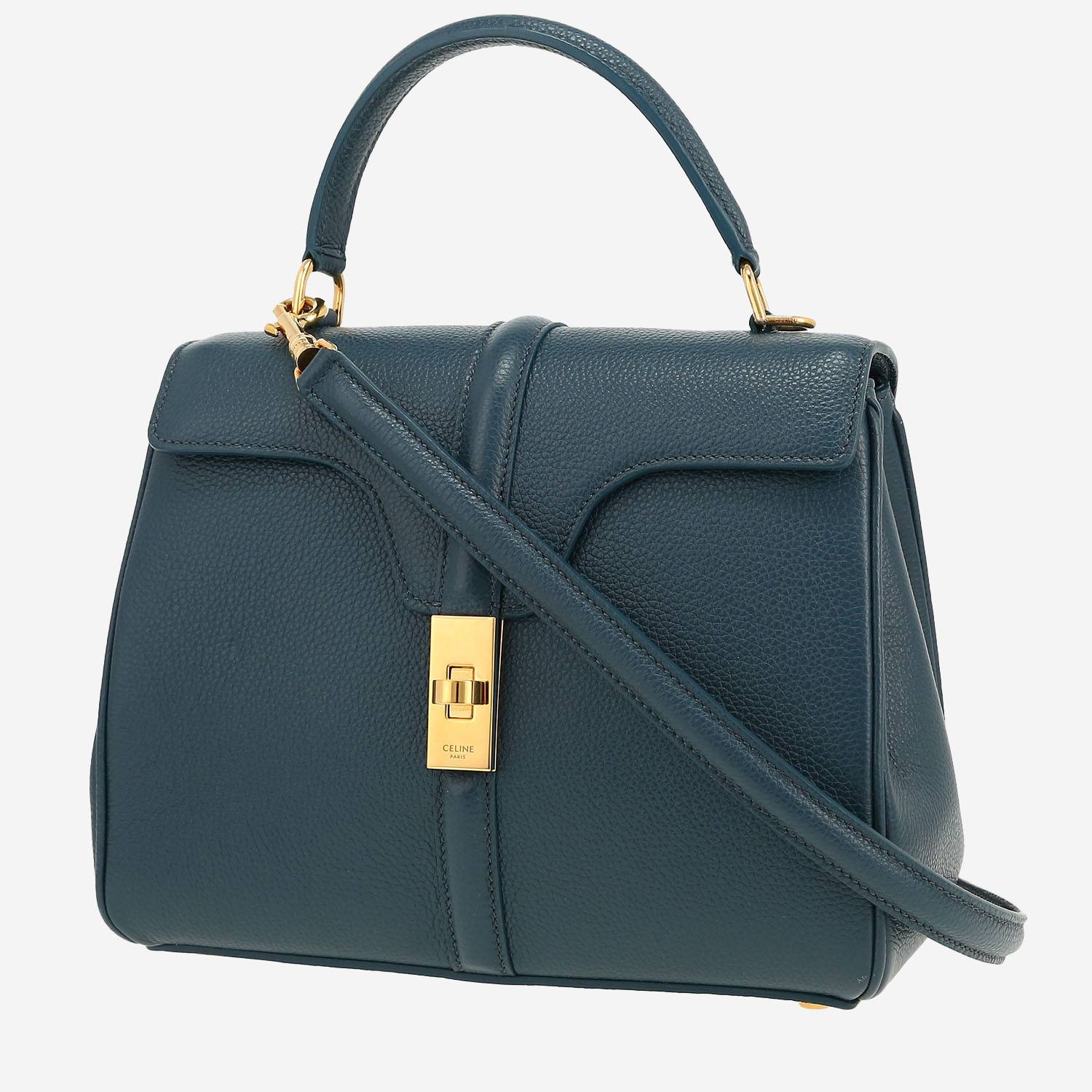 Celine  16 shoulder bag  in blue grained leather Celine  16 shoulder bag  in blue grained leather