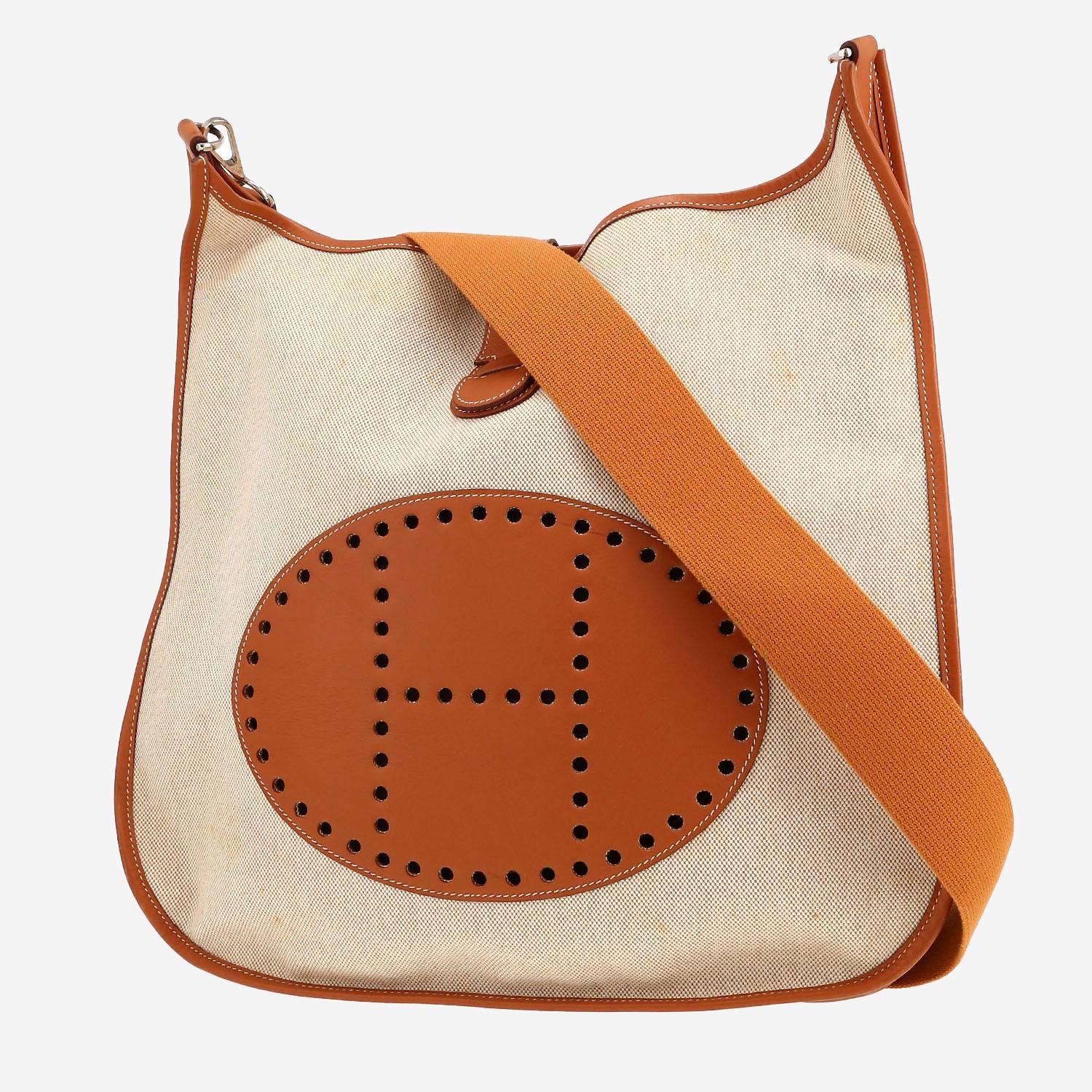 Sac bandoulière Hermès  Evelyne en toile beige et cuir Swift gold