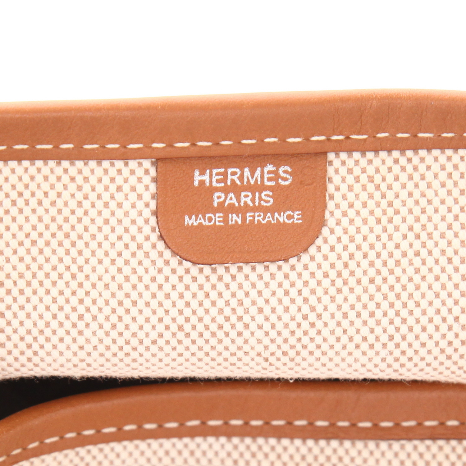 Sac bandoulière Hermès  Evelyne en toile beige et cuir Swift gold - Detail D2