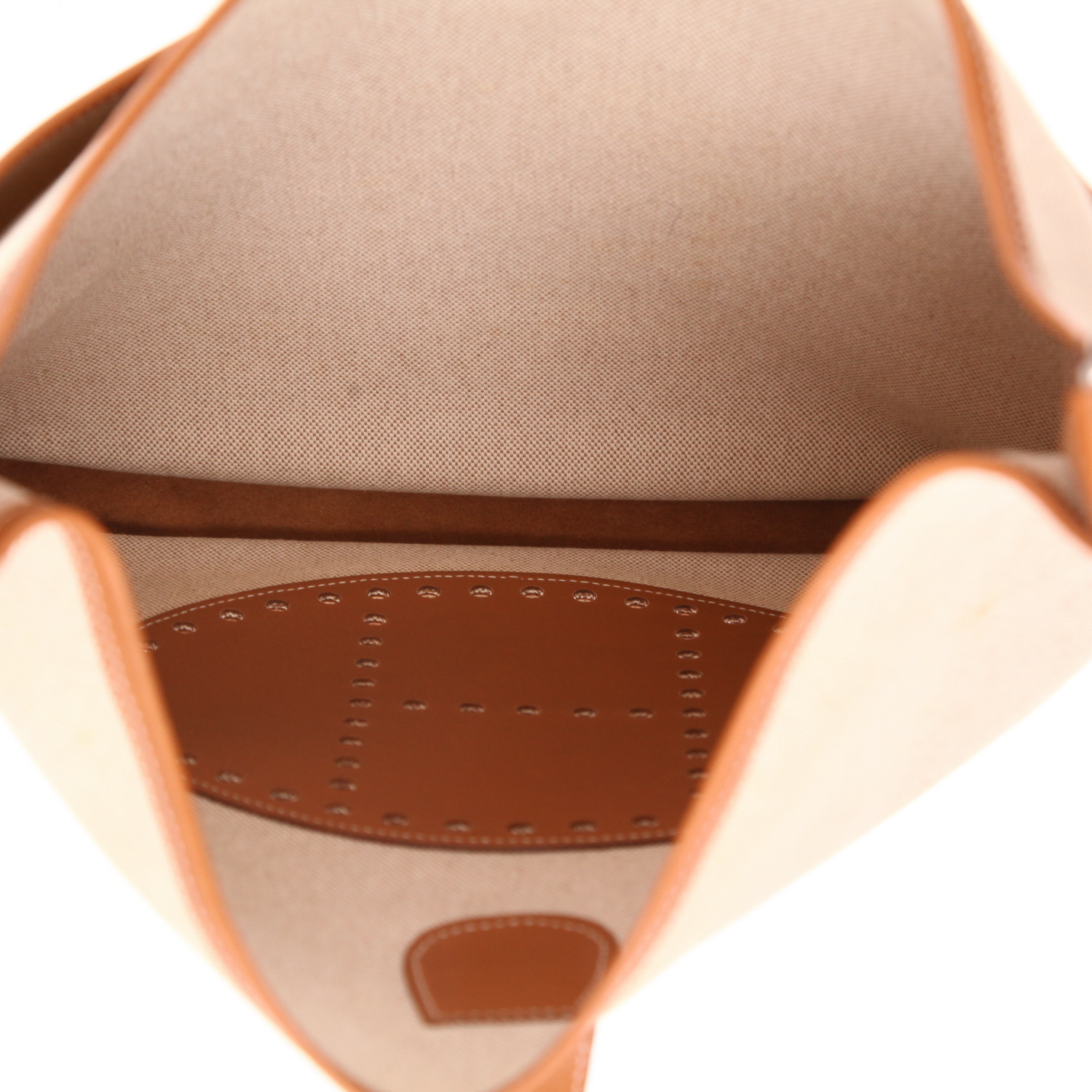 Borsa a tracolla Hermès  Evelyne in tela beige e pelle Swift gold - Detail D3