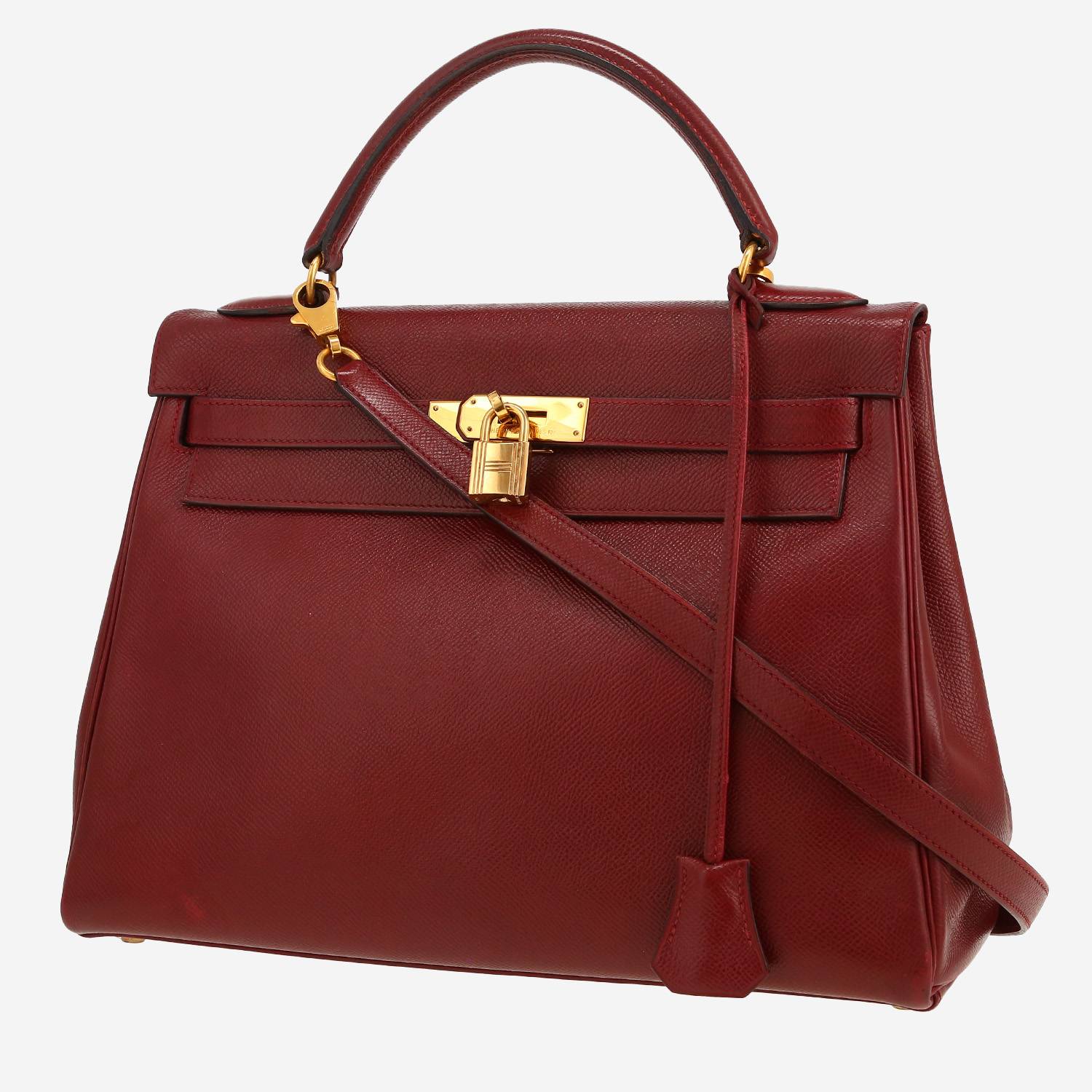Bolso de mano Hermès  Kelly 32 cm en cuero Courchevel rojo H