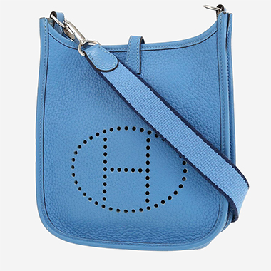 Sac bandoulière Hermès  Mini Evelyne en cuir taurillon clémence Bleu Paradis