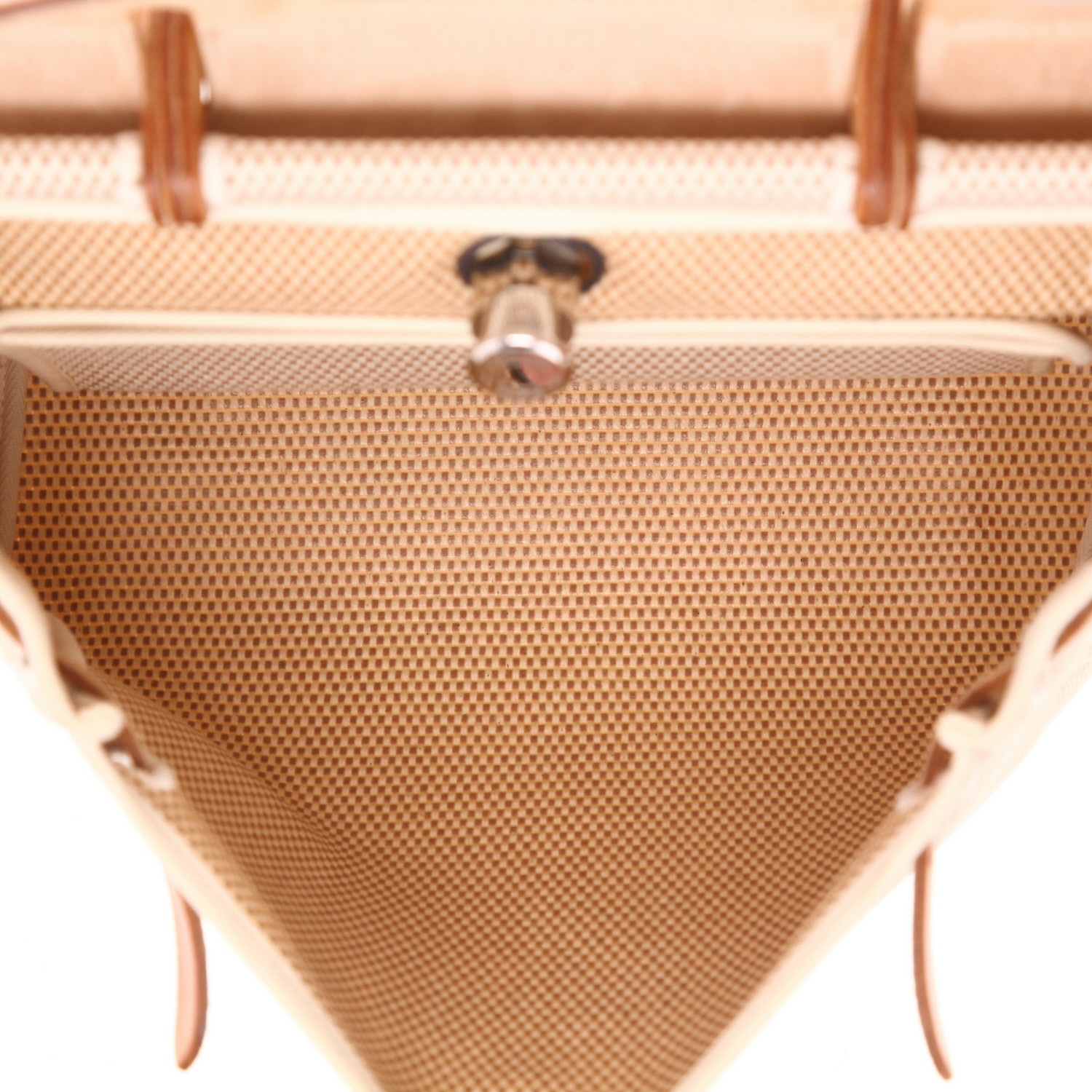 Borsa Hermès Herbag da spalla o a mano, in tela beige e pelle naturale - Detail D3