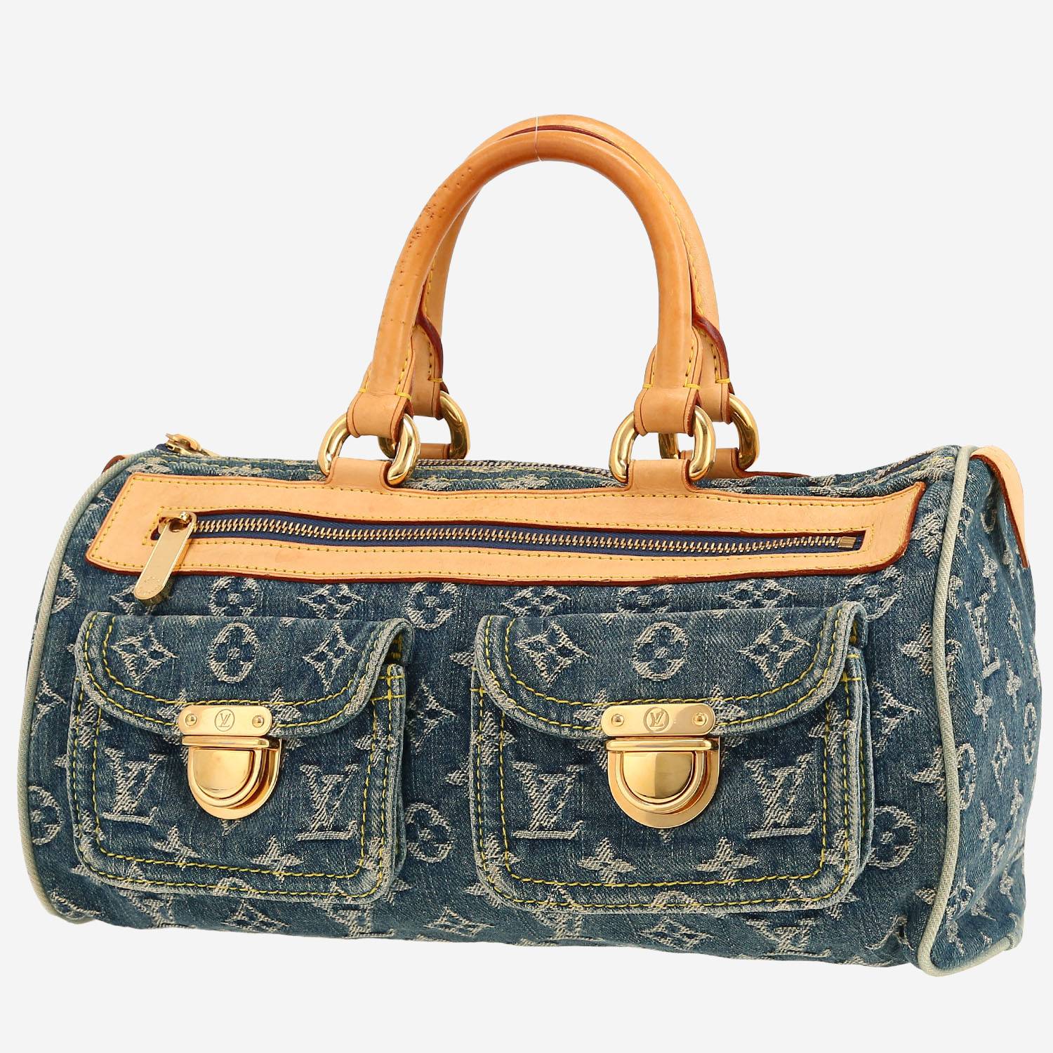 Bolso de mano Louis Vuitton  Neo Speedy en lona denim Monogram azul y cuero natural
