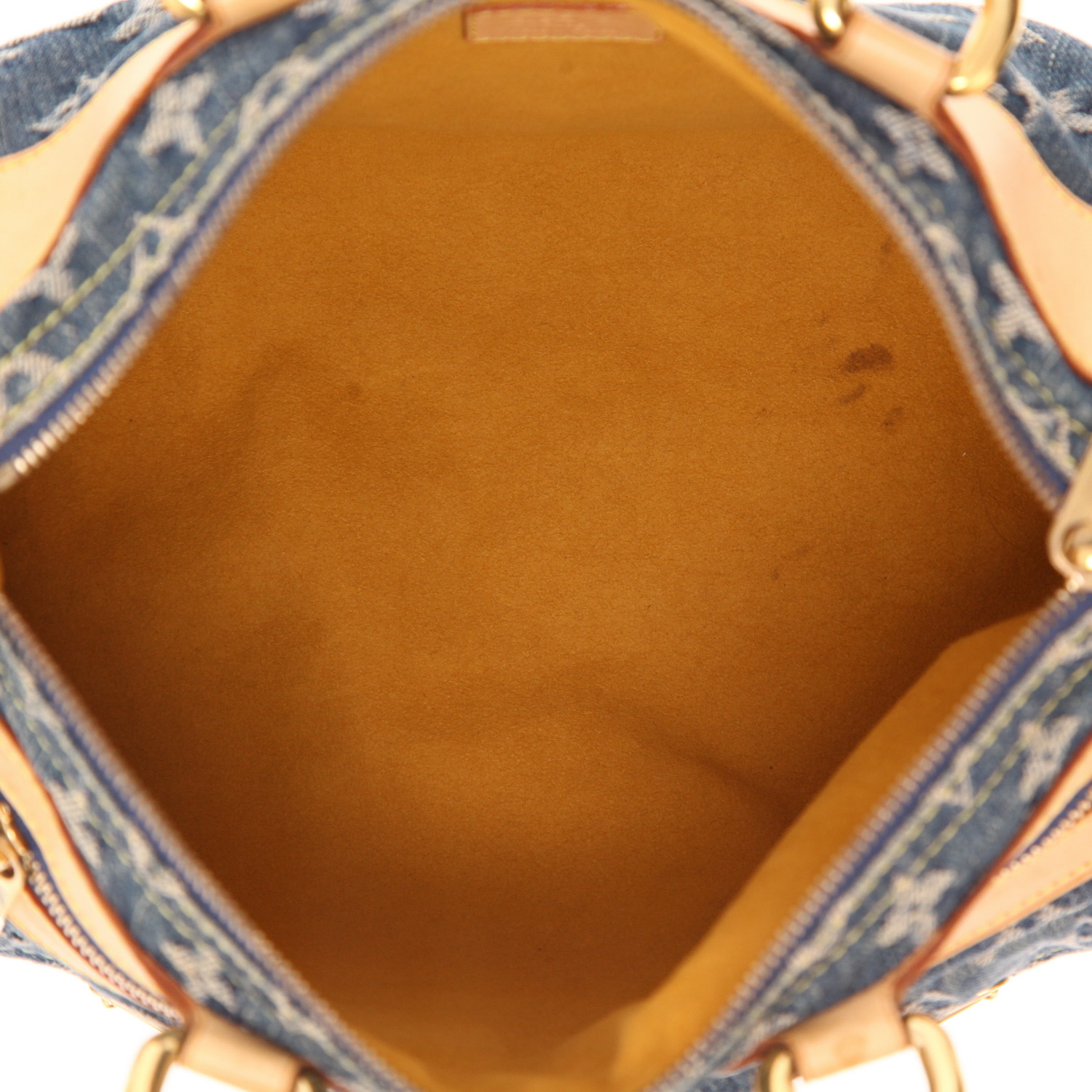 Sac à main Louis Vuitton  Neo Speedy en toile denim monogrammée bleue et cuir naturel - Detail D3