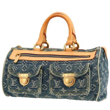 Sac à main Louis Vuitton  Neo Speedy en toile denim monogrammée bleue et cuir naturel