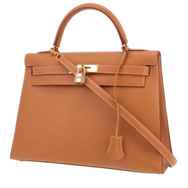 Bolso de mano Hermès  Kelly 32 cm en cuero Ardenne color oro