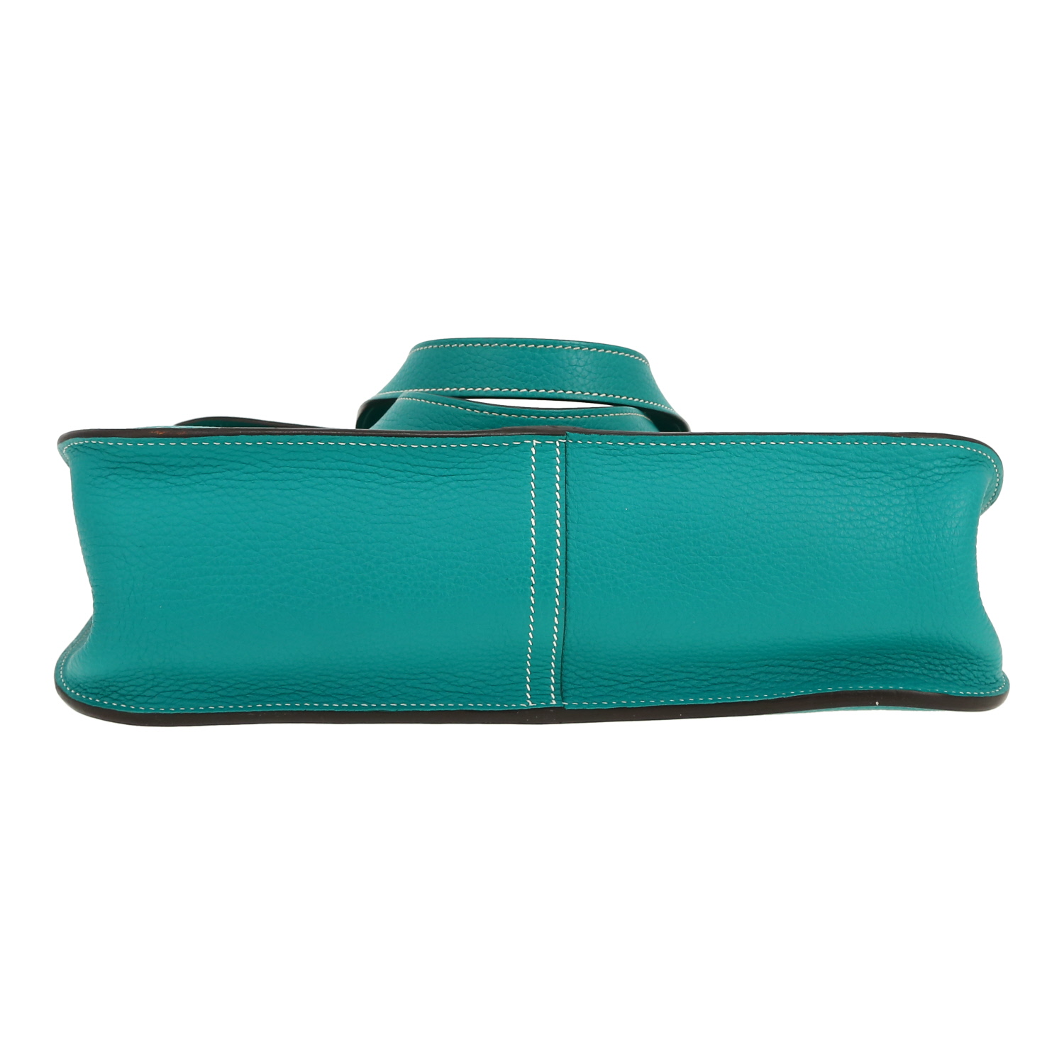 Sac bandoulière Hermès  Halzan en cuir togo bleu Lagon - Detail D1