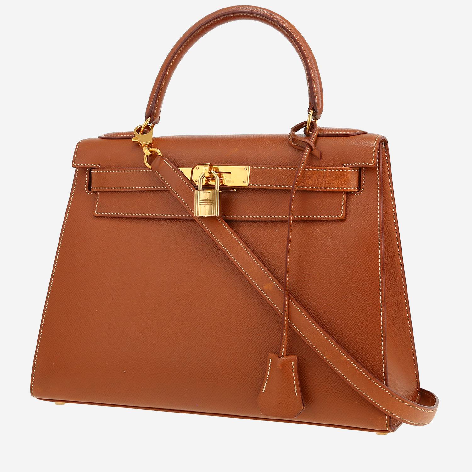 Sac à main Hermès  Kelly 28 cm en cuir Courchevel gold