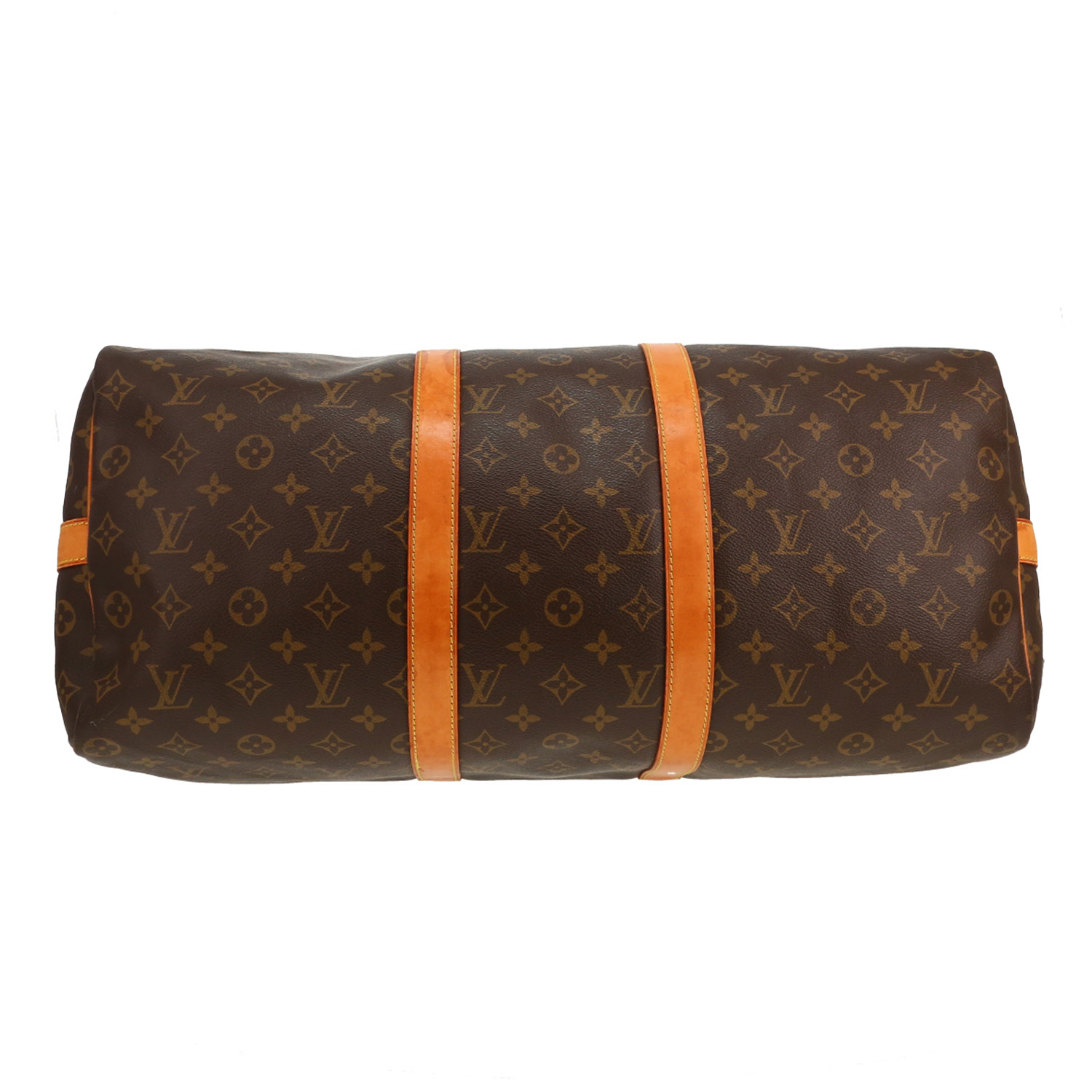 Bolsa de viaje Louis Vuitton  Keepall 50 en lona Monogram marrón y cuero natural - Detail D1