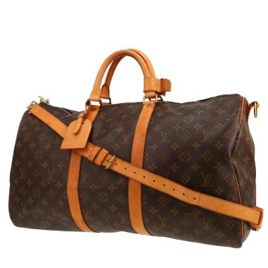 Sac de voyage Louis Vuitton  Keepall 50 en toile monogram marron et cuir naturel