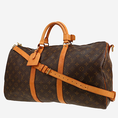Sac de voyage Louis Vuitton  Keepall 50 en toile monogram marron et cuir naturel
