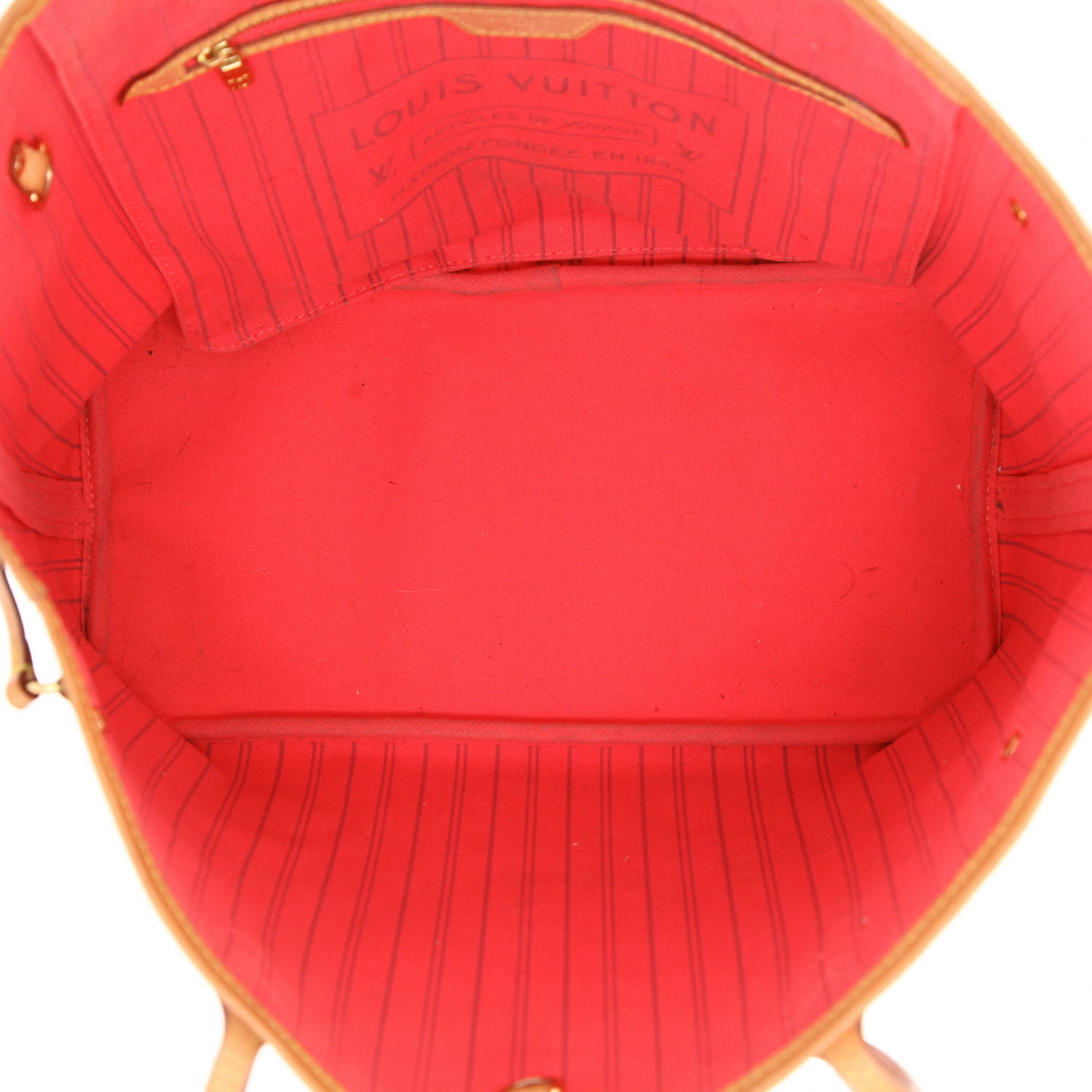 Bolso tipo cabas Louis Vuitton Neverfull de lona monograma marrón y piel natural - Detail D3