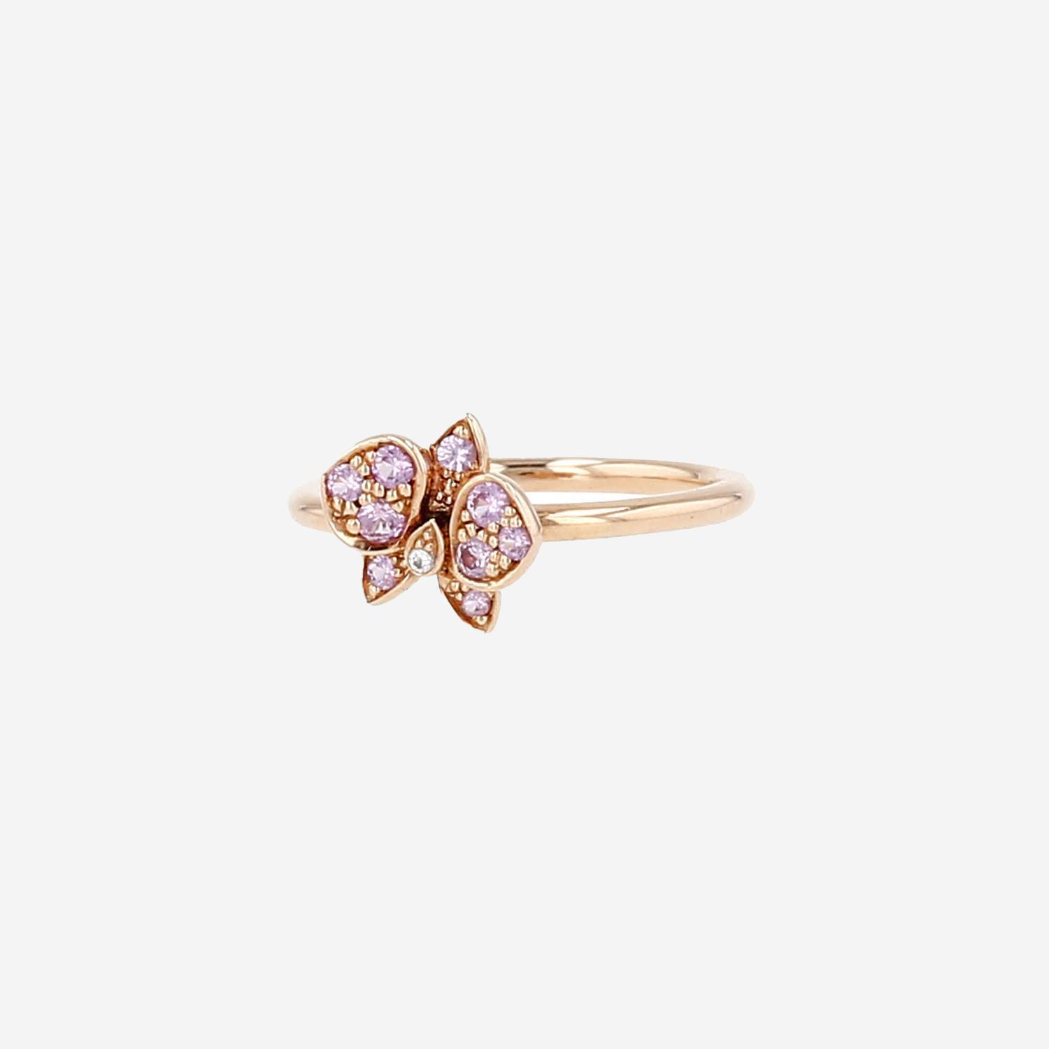 Anello Cartier Caresse d'Orchidées modello piccolo in oro rosa, zaffiri rosa e diamante