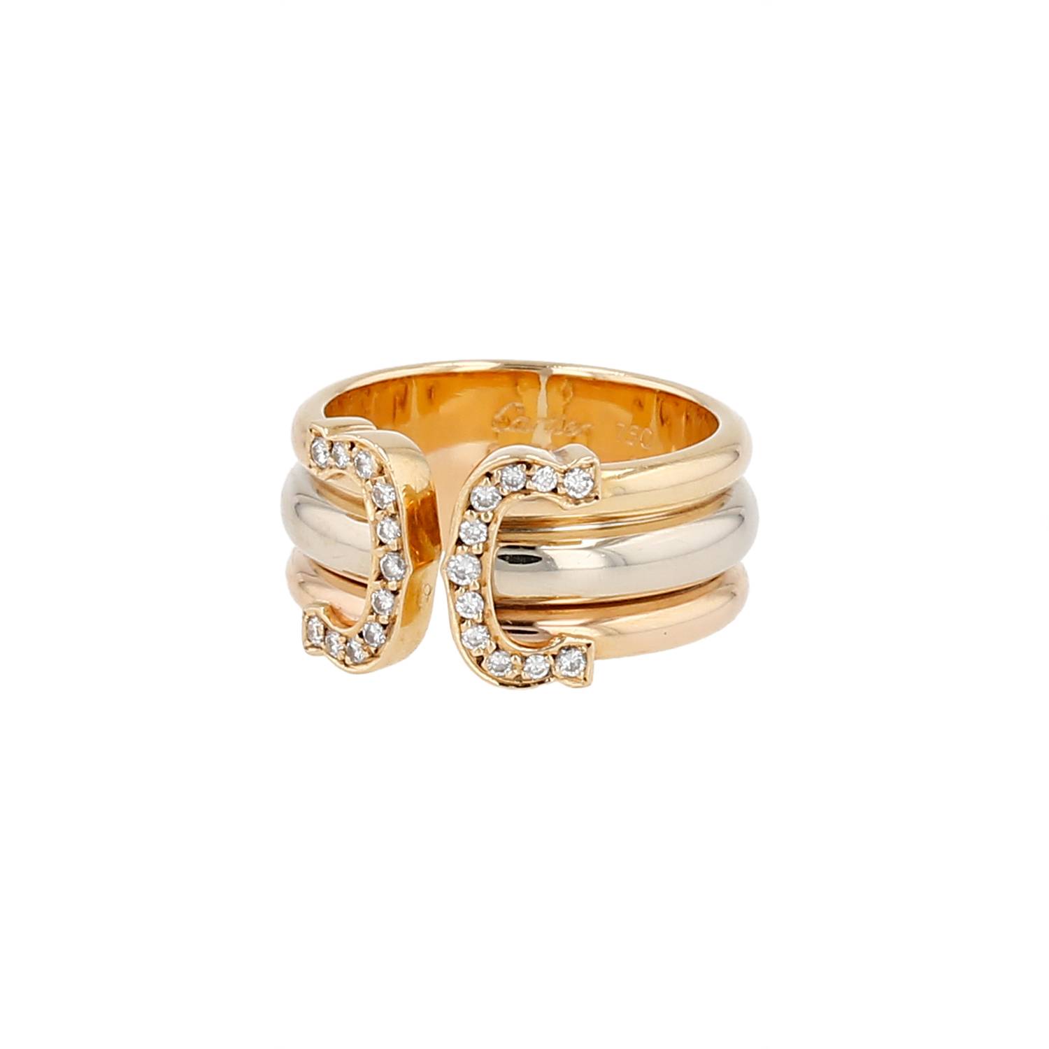 Anello aperto Cartier C de Cartier in 3 ori e diamanti