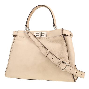 Borsa Fendi  Peekaboo in pelle martellata écru
