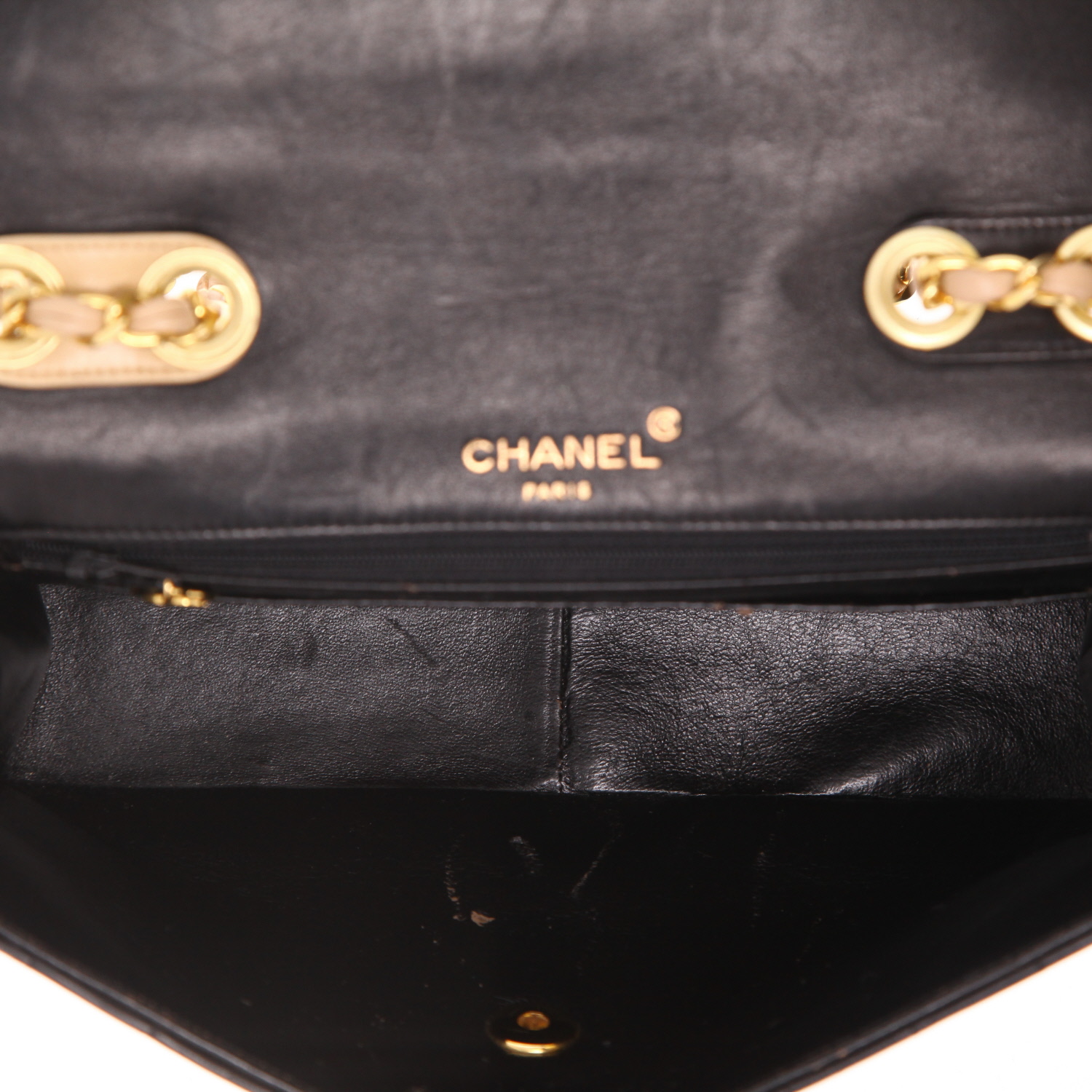 Borsa Chanel   in pelle beige e nera - Detail D3