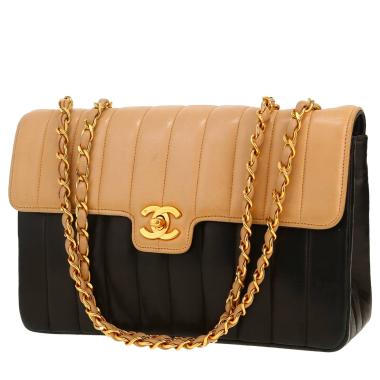 Chanel   handbag  in beige and black leather