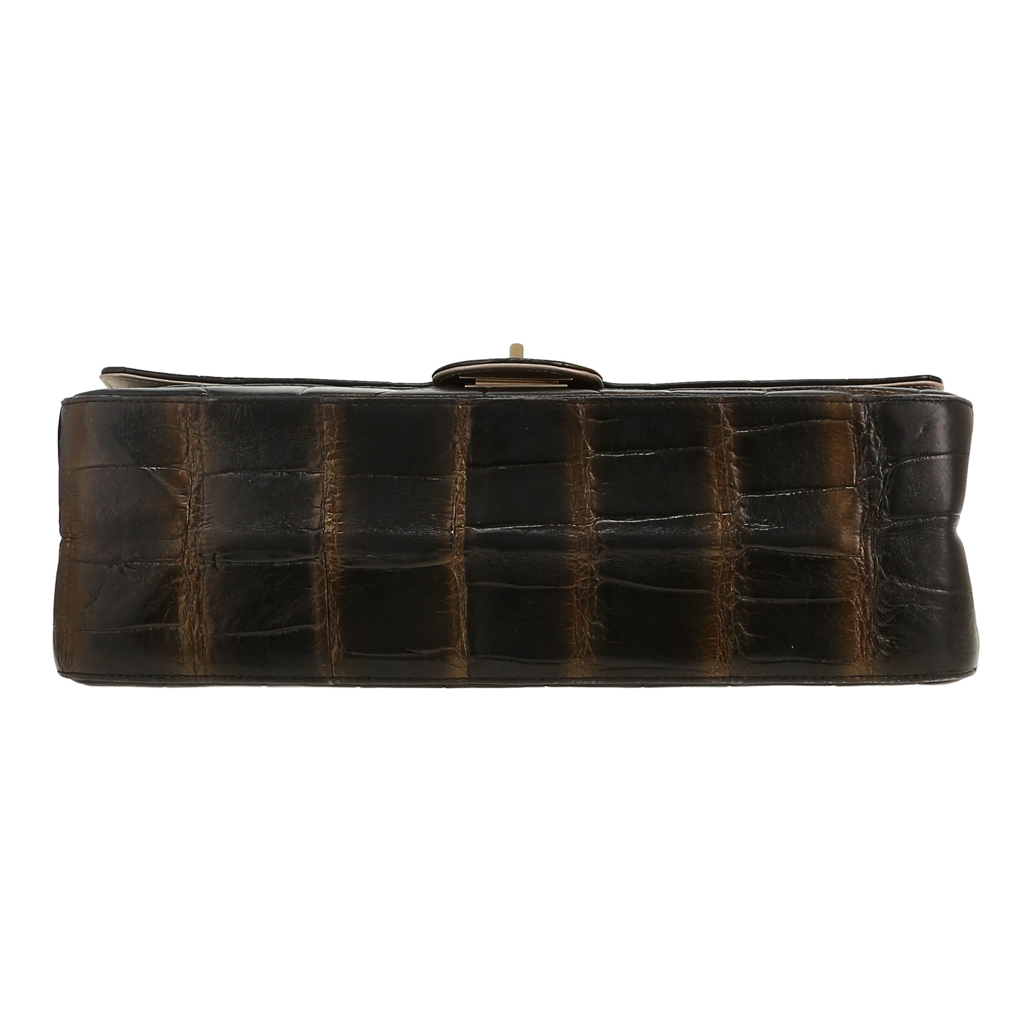 Sac bandoulière Chanel  2.55 grand modèle  en crocodile noir et doré - Detail D1