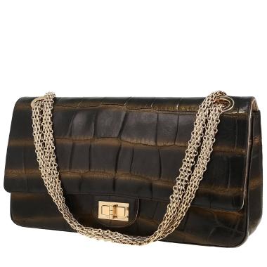 Borsa a tracolla Chanel  2.55 modello grande  in coccodrillo nero e dorato