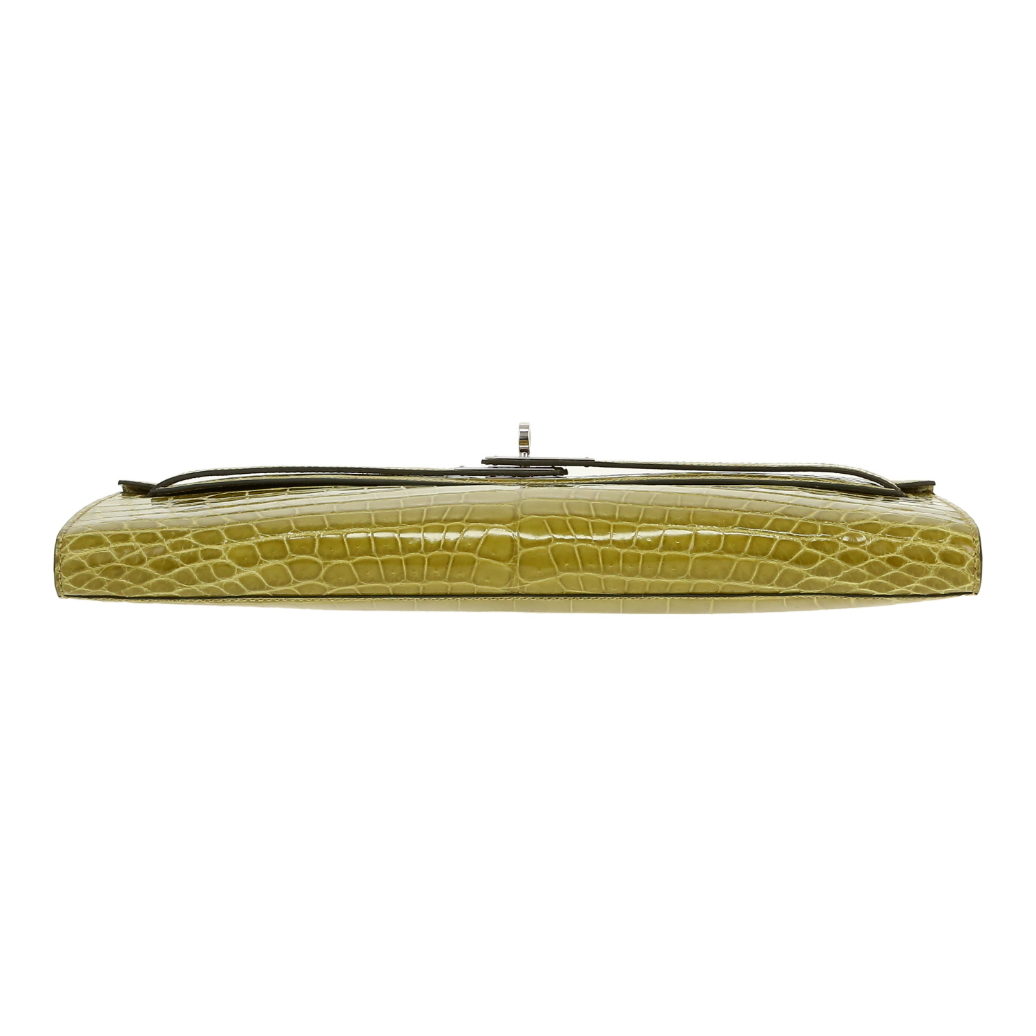 Pochette Hermès  Kelly Cut en crocodile niloticus vert Chartreuse - Detail D1