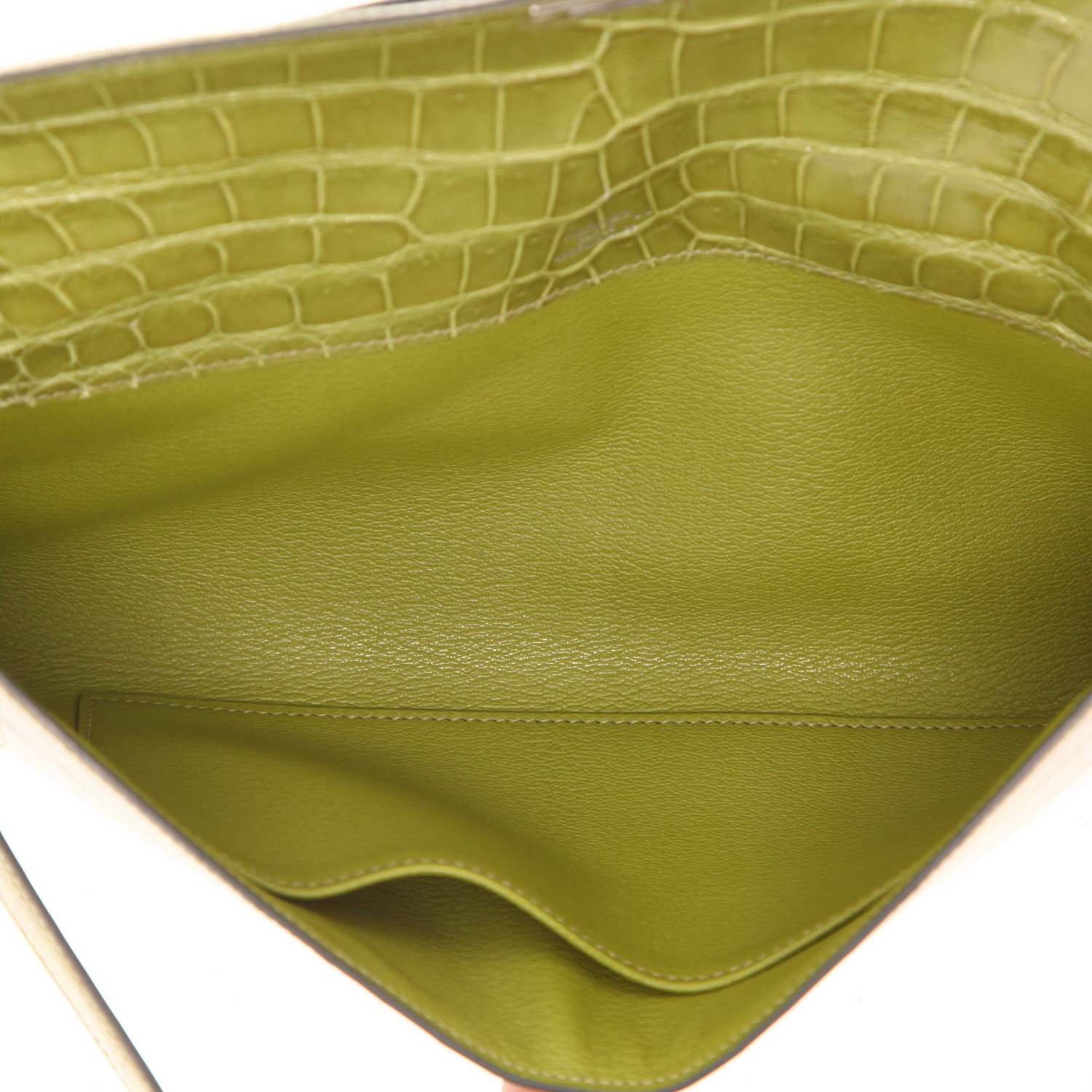 Pochette Hermès  Kelly Cut en crocodile niloticus vert Chartreuse - Detail D4