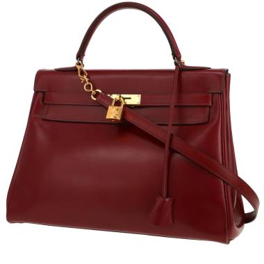 Bolso de mano Hermès  Kelly 32 cm en cuero box color burdeos