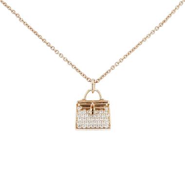 Hermès Amulettes Kelly necklace in pink gold and diamonds