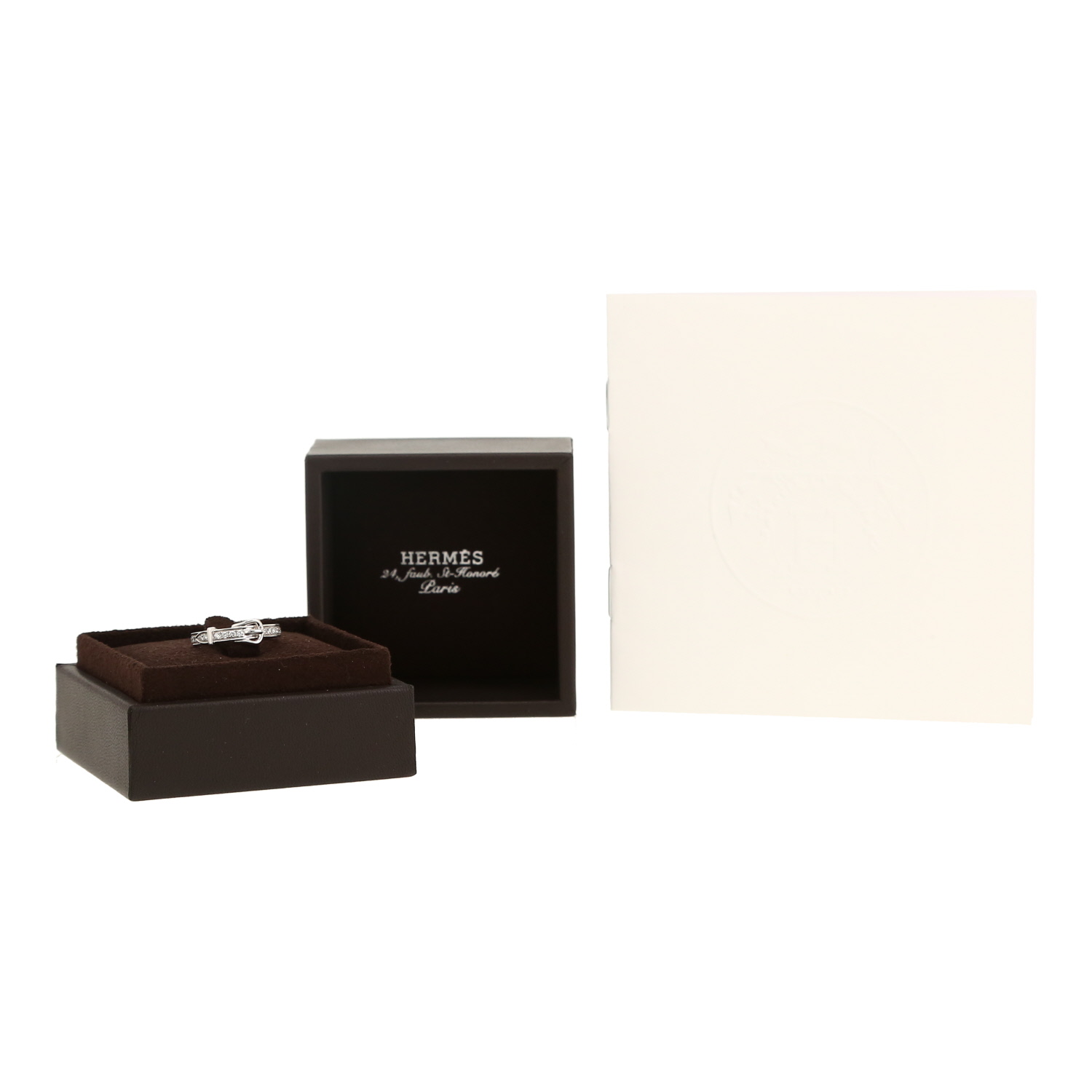 Anello Hermès Etrivière modello piccolo in oro bianco e diamanti - Detail D2