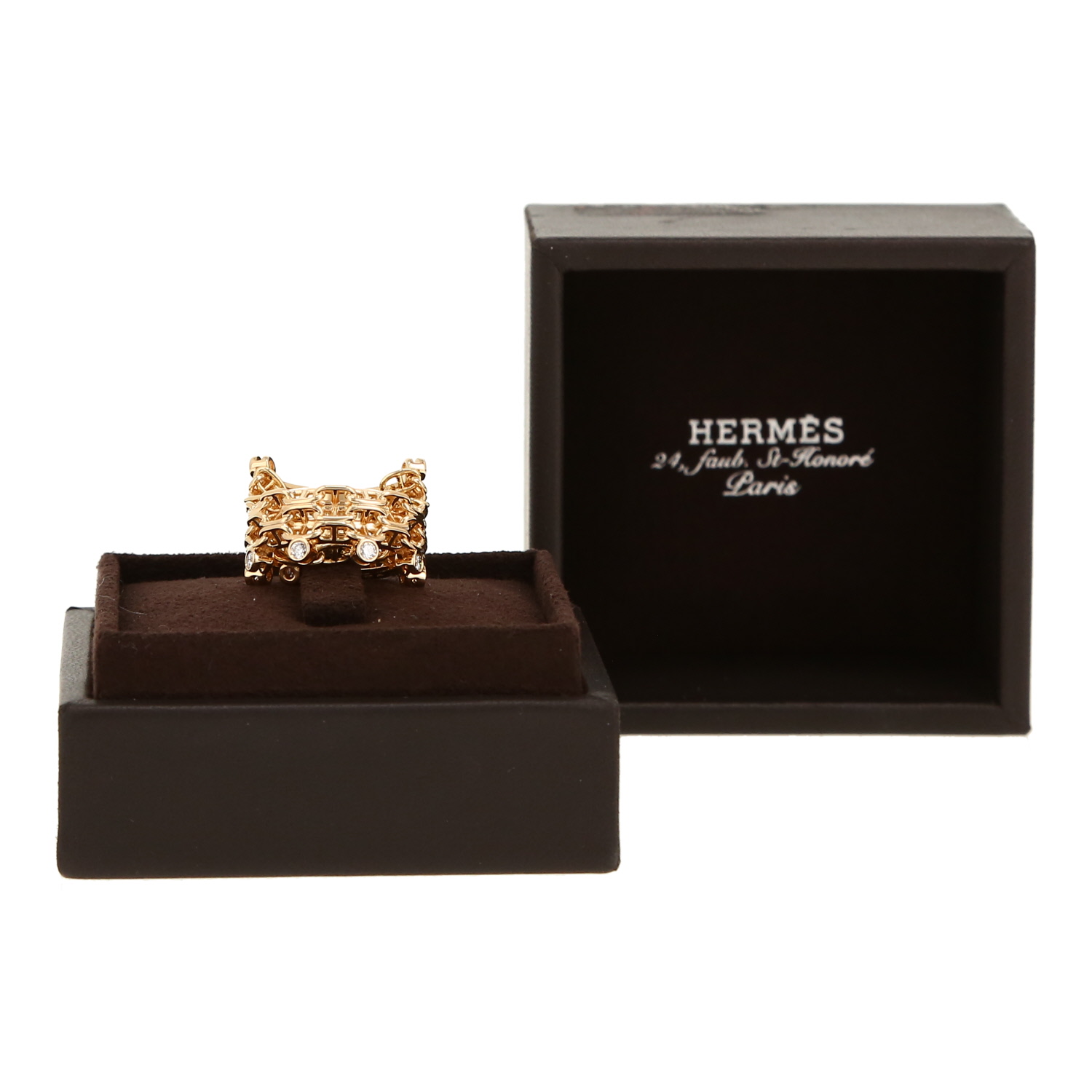 Sortija semirrígida Hermès Chaîne d'Ancre Calypso modelo grande de oro amarillo y diamantes - Detail D2