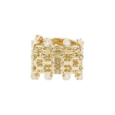 Hald-rigid Hermès Chaîne d'Ancre Calypso large model ring in yellow gold and diamonds