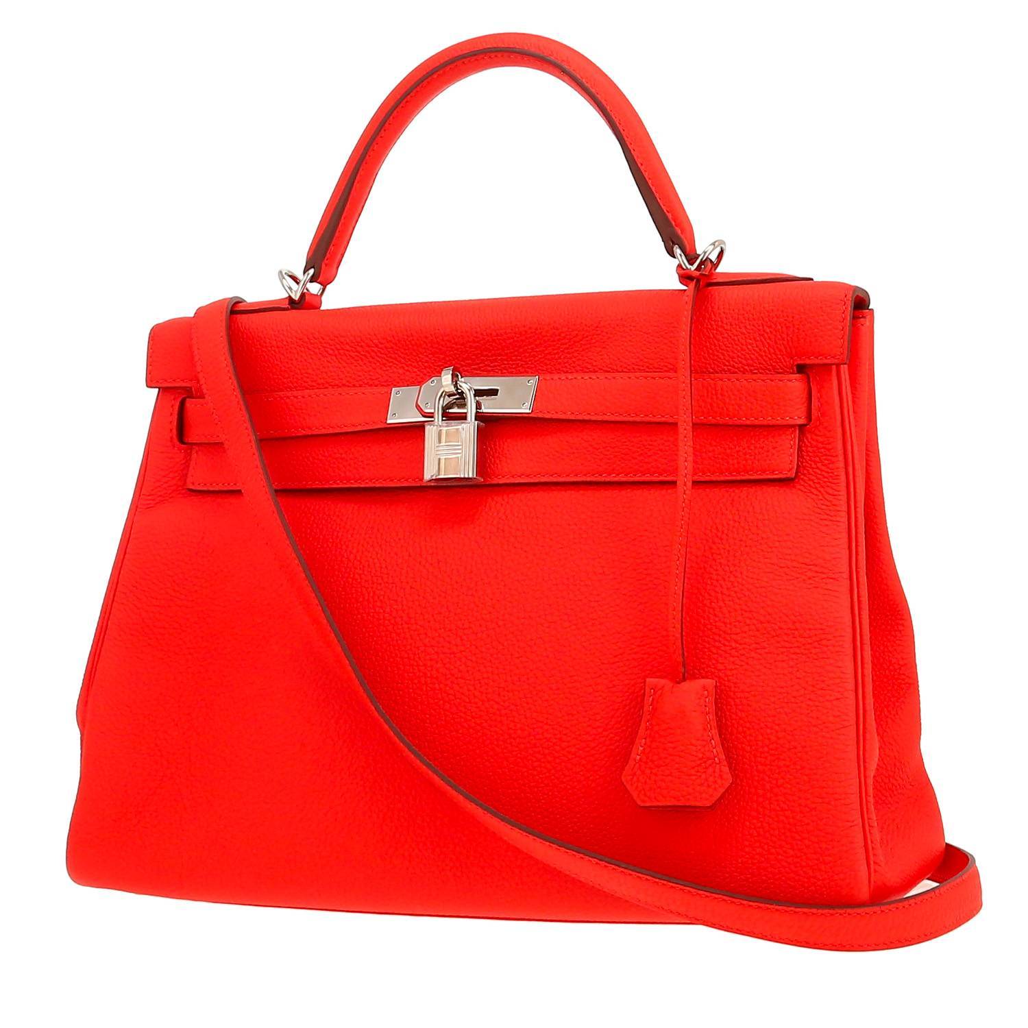 Sac à main Hermès  Kelly 32 cm en cuir togo orange Capucine