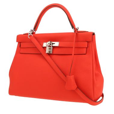 Bolso de mano Hermès  Kelly 32 cm en cuero togo naranja Capucine