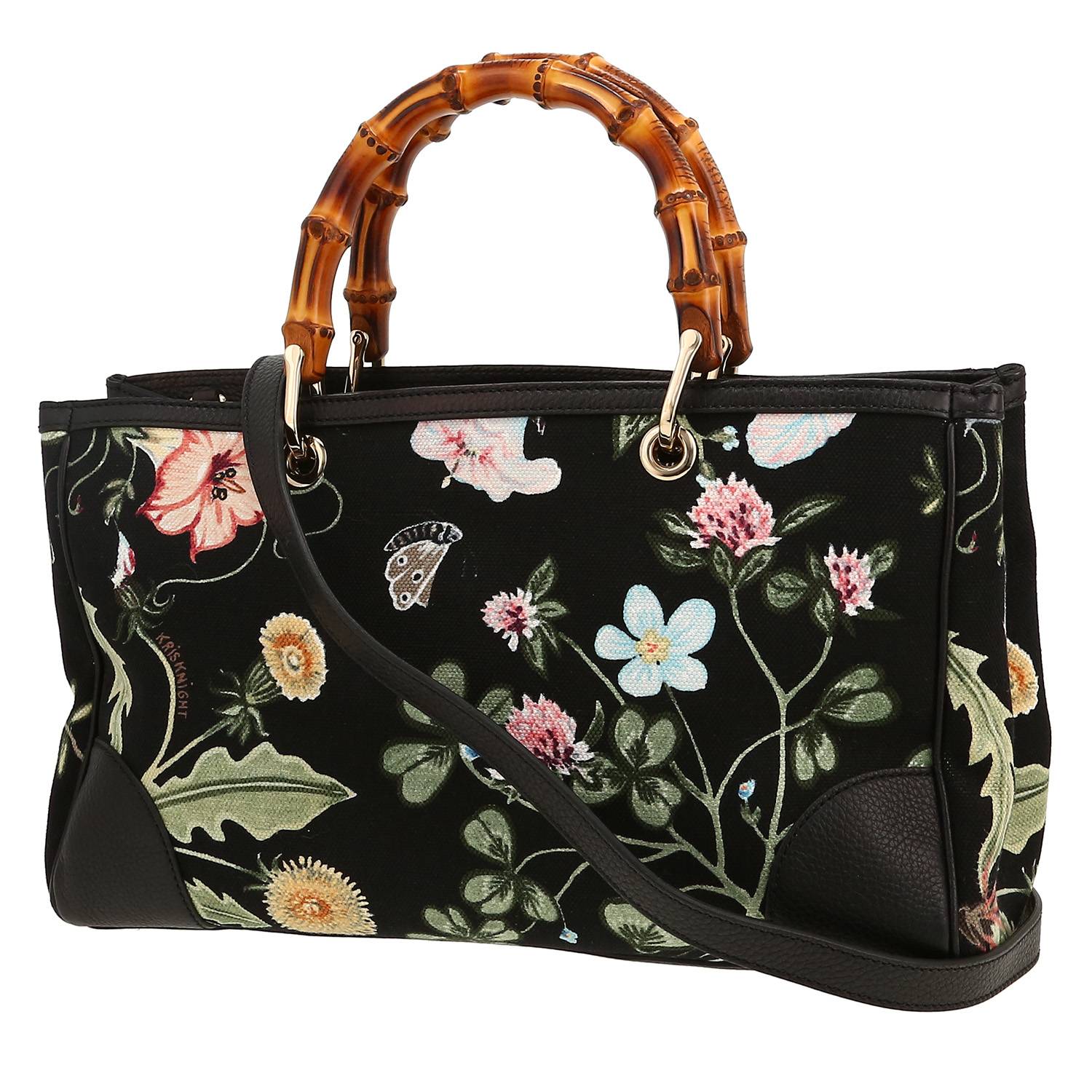 Bolso de mano Gucci   en lona negra y cuero negro