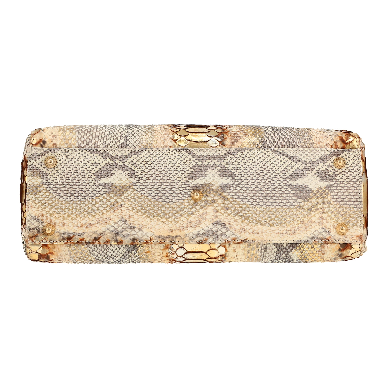 Sac à main Dior  Lady Dior grand modèle  en python beige et doré - Detail D1