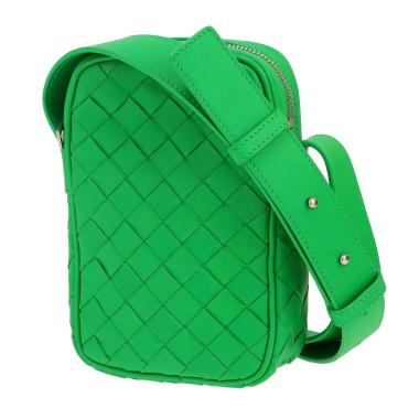 Bolso bandolera Bottega Veneta   mini  en cuero trenzado verde y cuero verde
