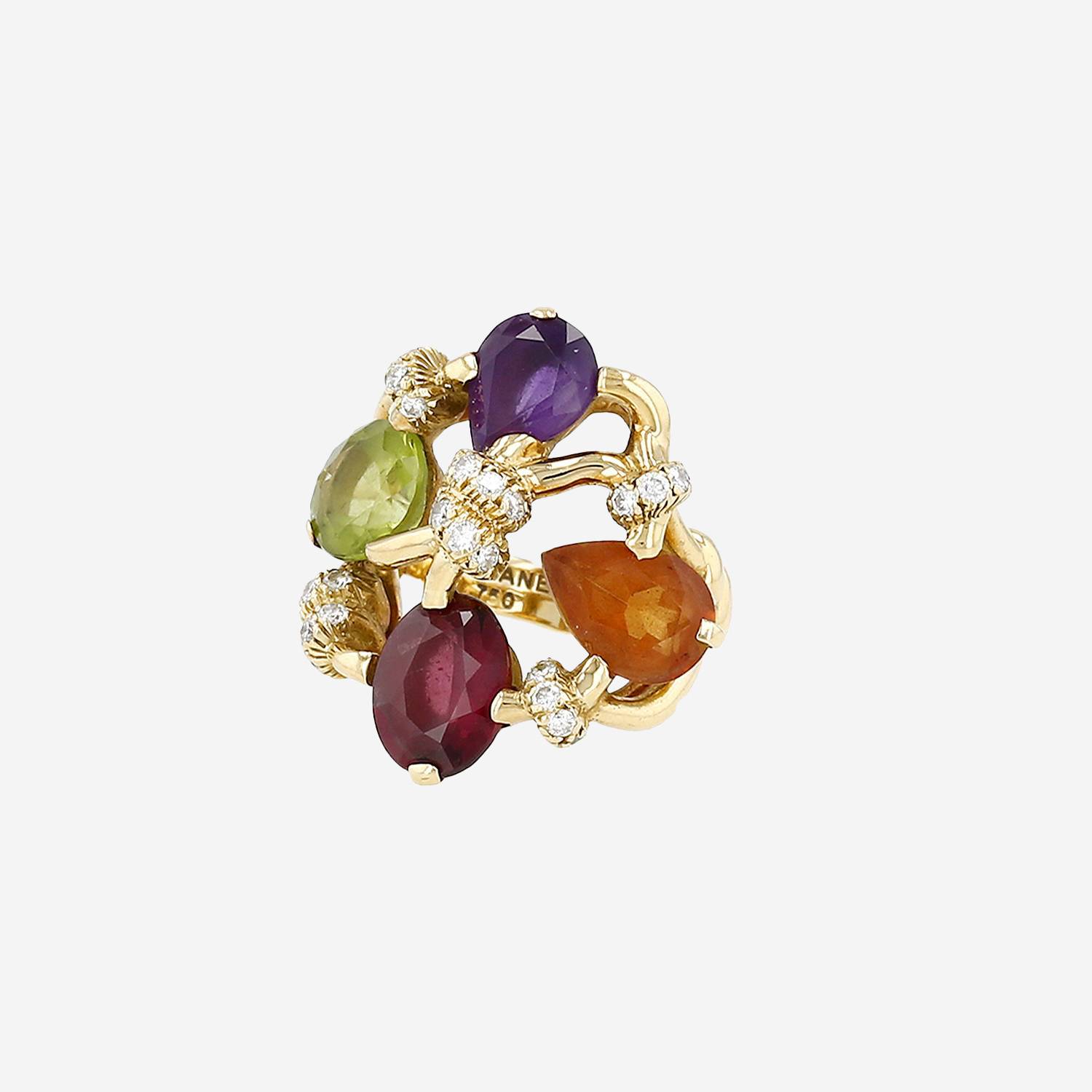 Bague Chanel  en or jaune, diamants et pierres de couleurs