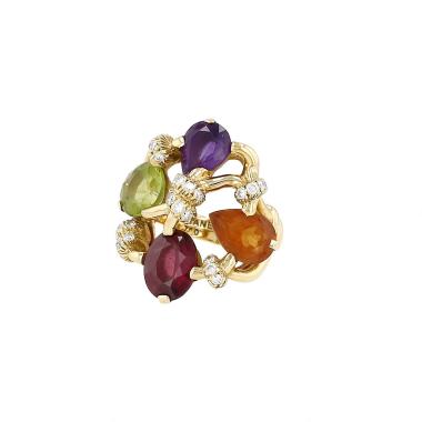 Sortija Chanel  de oro amarillo, diamantes y piedras de colores