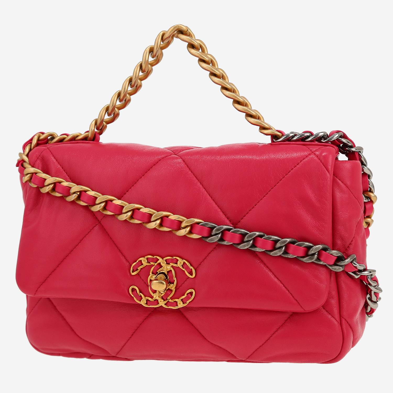 Chanel  19 shoulder bag  in pink quilted leather