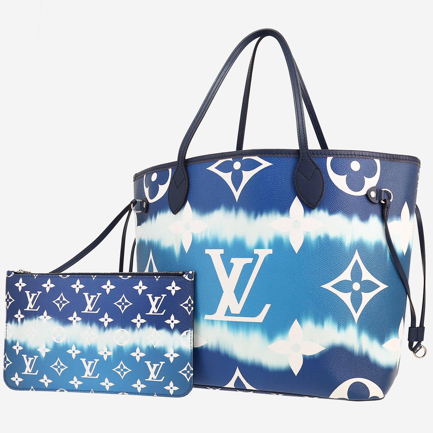 Louis Vuitton  Neverfull Editions Limitées medium model  shopping bag  in blue and white monogram canvas  and navy blue leather
