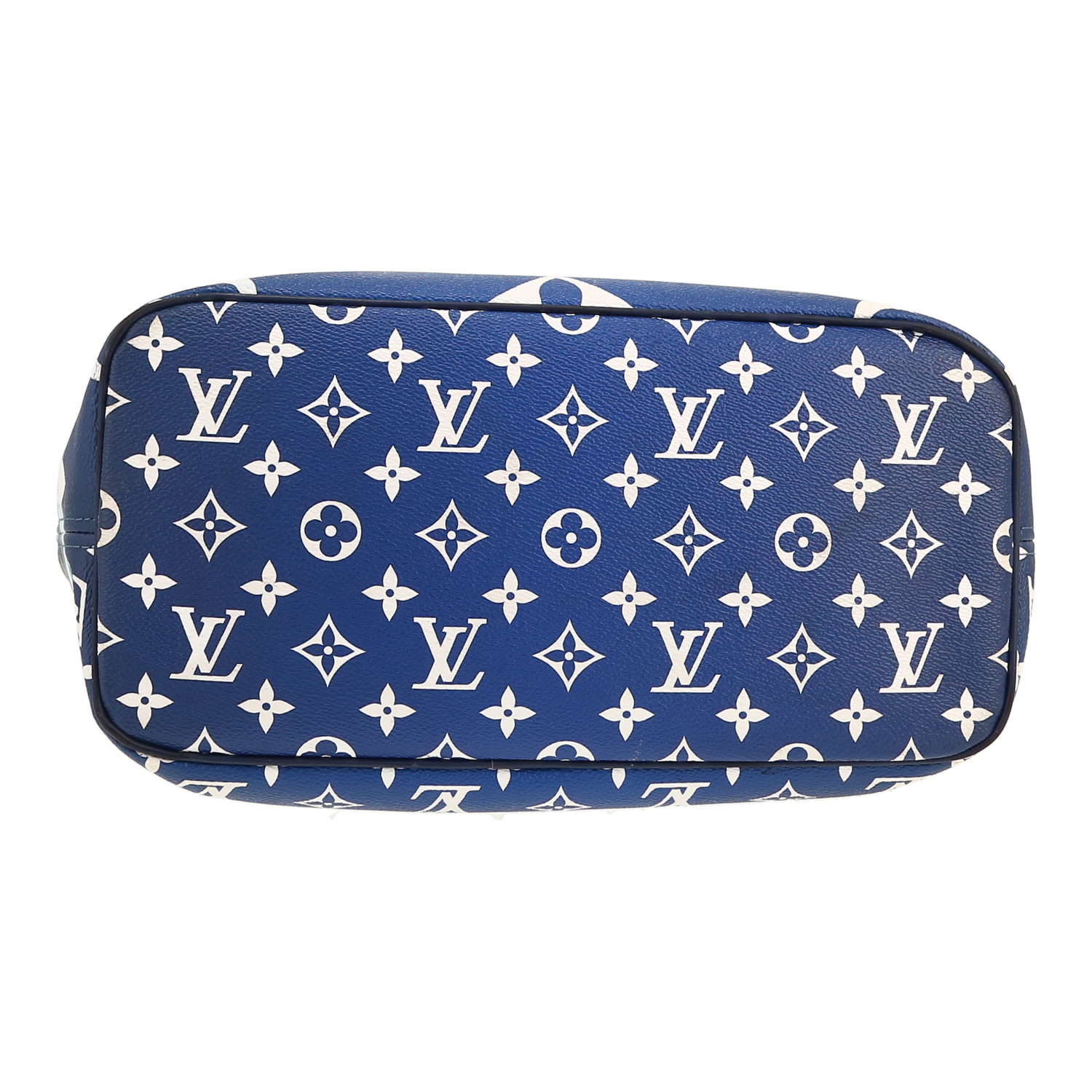 Bolso Cabás Louis Vuitton  Neverfull Editions Limitées modelo mediano  en lona Monogram azul y blanca y cuero azul marino - Detail D1
