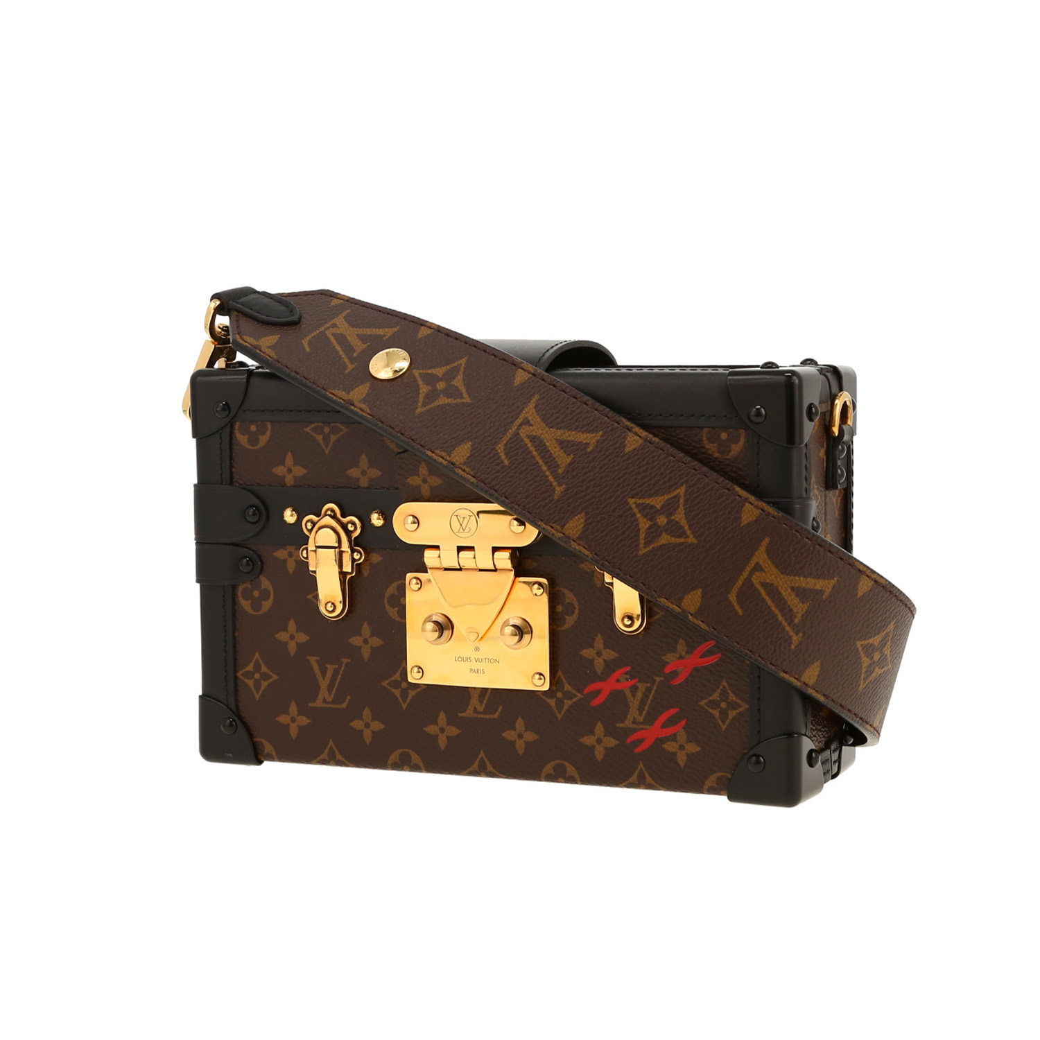 Bauletto Louis Vuitton  Petite Malle in tela monogram marrone e pelle nera - Detail D4