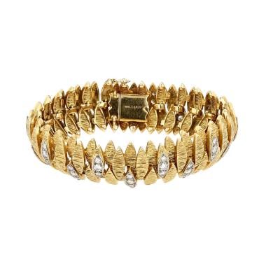 Bracelet années 1960 Mellerio en or jaune, or blanc et diamants